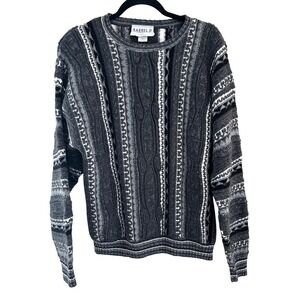 Vintage Coogi style Sweater Barrel II Size L Black White 3D Textured Grandpacore